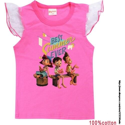 Kids Summer New Boys Kawaii New movie Luca pattern T-shirts Cartoon Flying sleeved girls T-shirt Casual All-match Tops