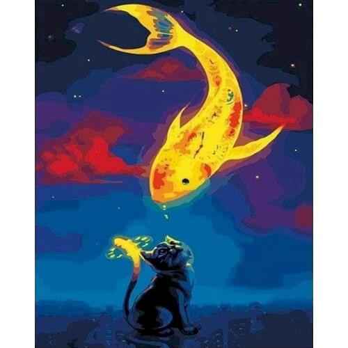 GATYZTORY Cat and Whale DIY Digital Oil Painting By Numbers Home Decoration Wall Art Picture Kits Acrylic Painting On Canvas