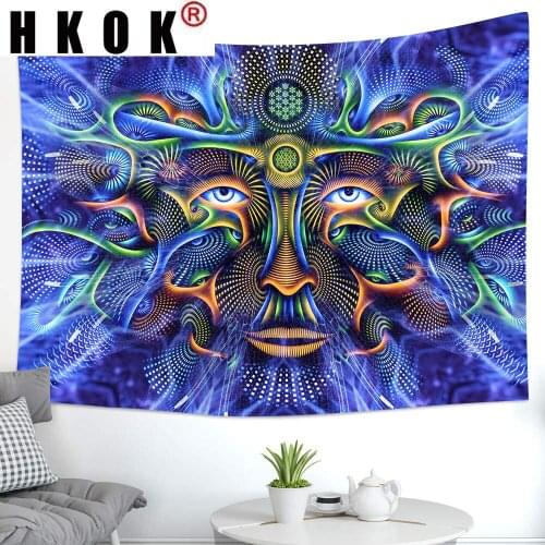 HKOK Thai Sanskrit Mythology Abstract Psychedelic Mount Human Face Tapestry Art Wall Hanging Blanket Tapestry Living Home Decor