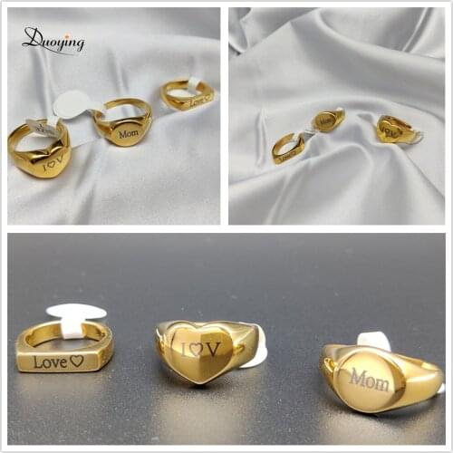 Duoying Custom Ring Personalized Rings Heart Shape Custom Engraved Initial Letter Custom Ring Jewelry MOM Ring Customate Gift