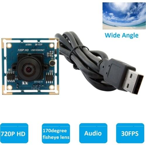 ELP1.0 megapixel CMOS OV9712 170degree Wide Angle CCTV Micro Usb Fisheye Camera with Audio Microphone for Android Linux Windows