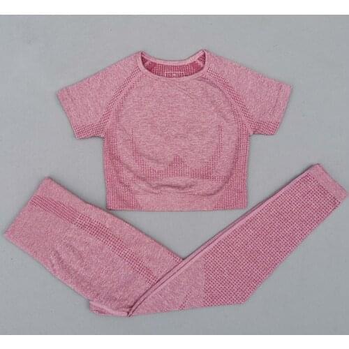 New Vital Seamless Yoga Set Women Fitness Workout Clothes Short Sleeve Crop Top Gym Leggings 2 Pcs Sports Suits Women Sportswear