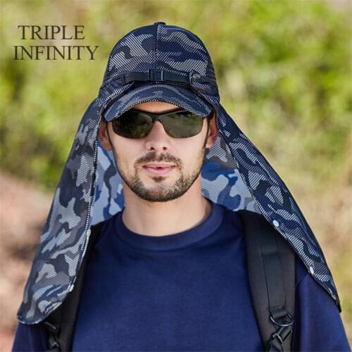Fashion Camouflage Mens Sun Hat Summer Sun-Proof Anti-mosquito Breathable Adjustable Hiking Fishing Hat Detachable Baseball Cap