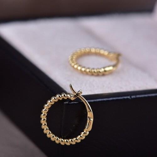 UBESTNICE AU750 Trendy Real 18K Yellow Gold Fine Jewelry Round Circle Hemp Rope Hoop Earrings For Women Party Gift Ear Bone Nail