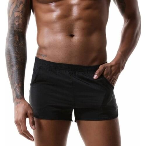Mens Home Living Shorts Pocket Underwear Boxer Shorts Underpants Side Split Trunks Sleepwear Cueca 4 Colors