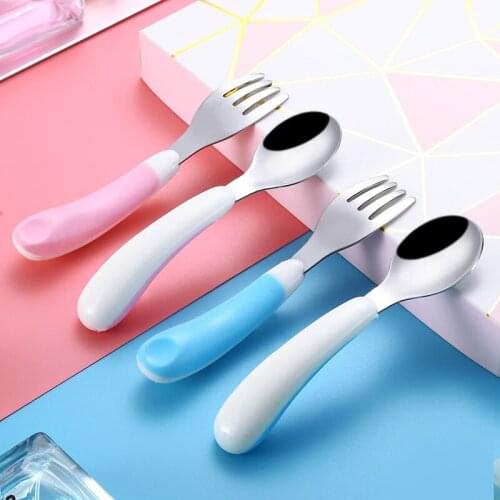Toddler Fork Spoon Set with Carrying Case Tableware Travel Camping Fork Spoon Kit for Baby Children Self Feeding Training GIft