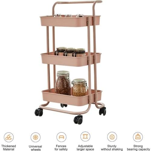 2021 New 3Tier Rolling Utility Cart Kitchen Trolley Rolling Storage Cart with Lockable Wheel and Handle Multifunction Heavy Duty