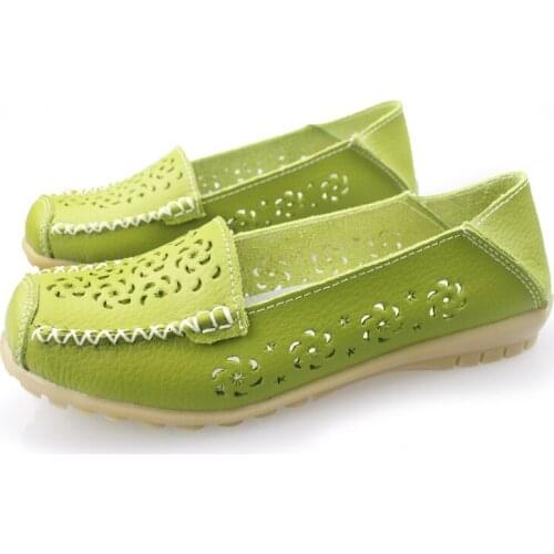 New Round Toe Genuine Leather Shoes Nurse Cut Outs Women Shoes Concise Casual Ballet Women Nurse Loafers