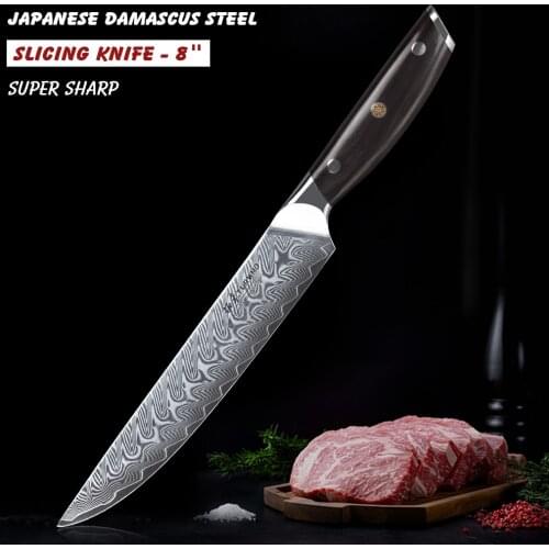 TURWHO 8" inch Slicing Knife Japan Damascus Steel Salmon kitchen knife Ebony Handle Professional Sashimi Sushi Chefs Knives