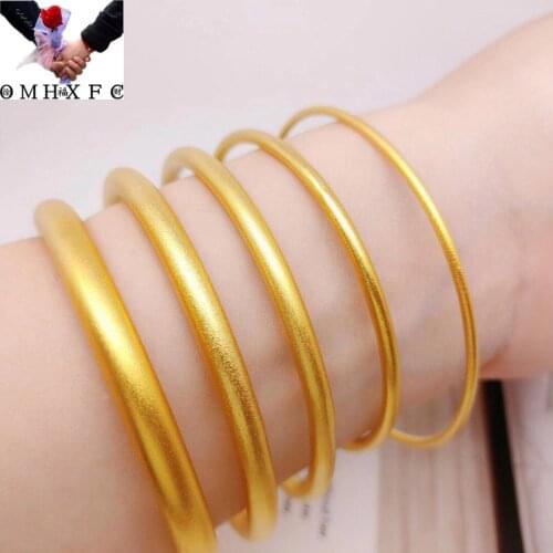 OMHXFC Jewelry Wholesale YM1327 European Fashion Woman Girl Party Birthday Wedding Gift Simple Blank 24KT Gold Bracelet Bangle