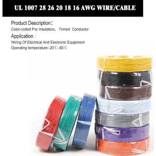 Wholesale 1/5 Meters 1007 28 26 24 22 20 18 16 AWG # PVC RoHs Cable Equipment Electrical Wire AWM Tinned Conductor 300V