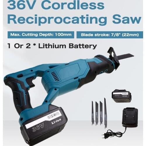 36V Electric Cordless Reciprocating Saw Electric Saw Woodworking Metal Saw Power Tools With 4 Saw Blades