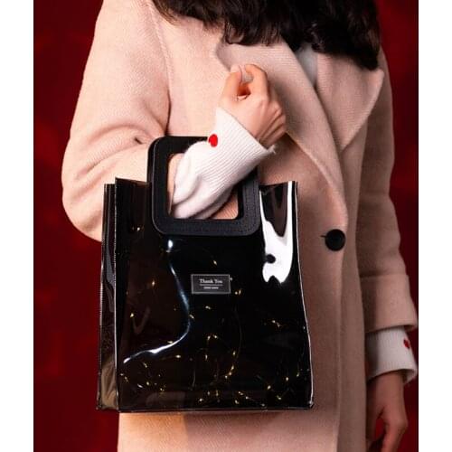 New Arrive Ins Black PVC Plastic Large Portable Birthday Gift Bag Gift Packing Bags for Store Clothes Wedding Christmas Party