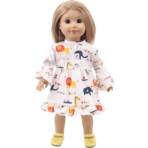 New Pattern Cartoon Trumpet Sleeve Dress Fit 18 Inch American&43cm Baby New Born Doll Clothes Accessories Girls' Toys
