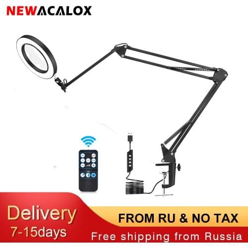 NEWACALOX Wireless Remote Control LED Lamp 5X/10X Magnifier 3 Dimming Modes Light USB Power Supply for Welding Beauty Reading