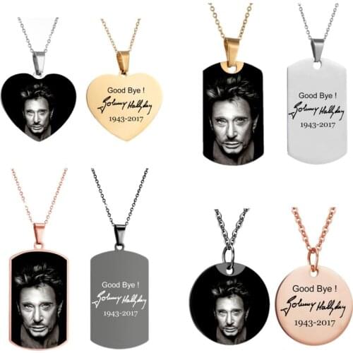 Rock French Star Johnny Hallyday Charm Pendant Necklace Stainless Steel Gold Necklaces For Women Men Neck Choker Jewelry Gift