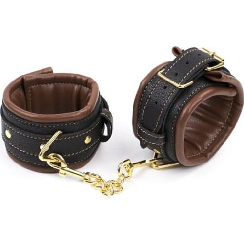 Sexy Leather Sex Toys Adult Toys For Women Toys Bondage Handcuffs Golden Chain Leather Sponge Shackles