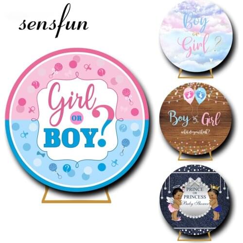 Sensfun 9 Options Gender Reveal Round Backdrop Cover Boy Or Girl Baby Shower Circle Photography Background Custom Photo Studio