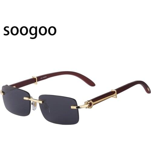 2021 Fashion Rectangle Rimless Wooden Sunglasses Men Classic Vintage Frameless Sun Glasses Luxury Brand Designer Eyewear UV400