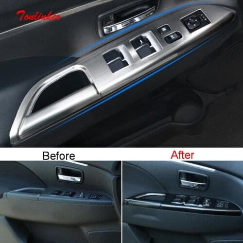 Tonlinker Interior Car Door Windows Contorl Cover Sticker for Mitsubishi ASX 2013-19 Car Styling 4 pcs ABS/Metal Cover stickers