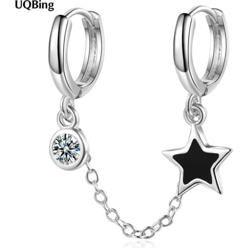 Vintage 925 Sterling Silver Star Epoxy Zircon Double Ear Pierced Siamese Clip Earrings