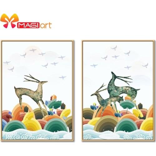 Cross stitch kits Embroidery needlework sets 11CT water soluble canvas patterns 14CT Abstract Style Bounced deer-NCMA064