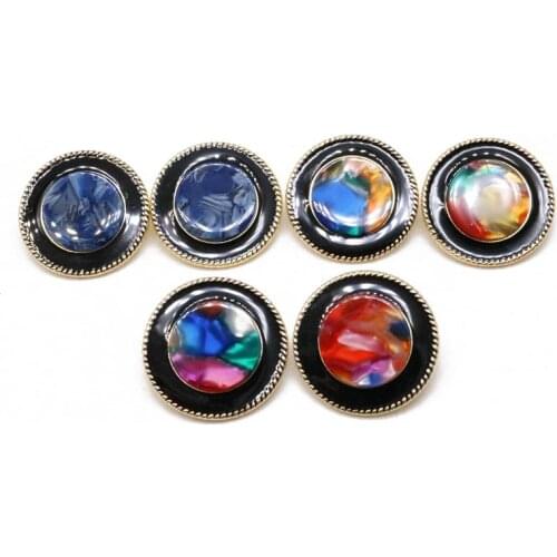 Sweet Design Round Mixed Color Resin Enamel Clip Earring