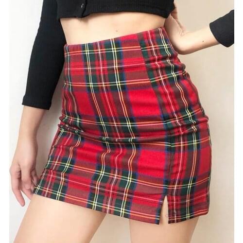 High Waisted Plaid Skirt Sexy Slit Tight Pencil Skirt School Alt Egirl Mini Skirts Yk2 Summer Clothes For Women 2021 Bottoms