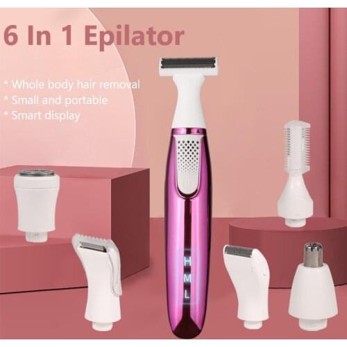 6 in 1 Women Shaver Painless Hair Removal Epilator Shaving Machine Face Beard Eyebrow Nose Trimmer Body Electric Razor