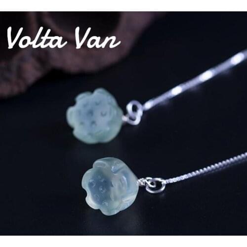 Volta Van Drop Earrings 925 Sterling Silver 2021 New Elegant Natural Jade Vintage Pendientes Plata Fine Jewelry Lotus Earrings
