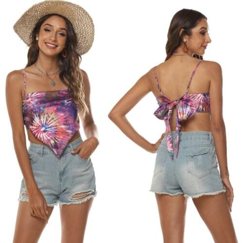 European and American wind womens 2021 summer new vacation wind back strap printed sling vest female DLDD059