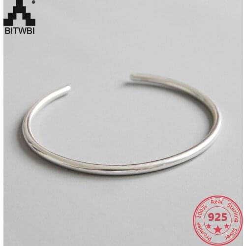 100% S925 sterling silver minimalist smooth silver bracelet female silver bangles jewelry