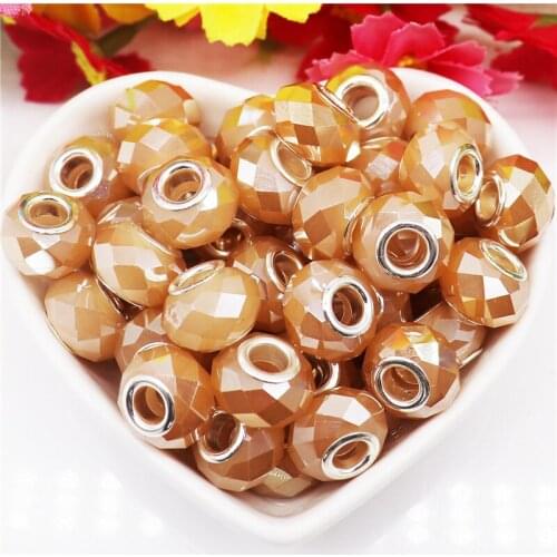 10Pcs New Color Silver Plate Cut Faceted Bracelet Beads Charms Big Hole Spacer Fit European Pandora Bracelet Bangle Snake Chain