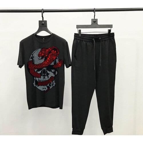 2 Pieces O-Neck Design Hot Diamond Skull New Pattern T-Shirt Slim Classic Sets Nens Tracksuit Loose Short Sleeves