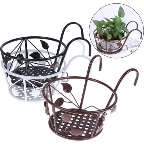 3Sizes Garden Supplies Outdoor Hanging Basket Plant Iron Racks Fence Balcony Round Flower Window Bonsai Stand Decoration