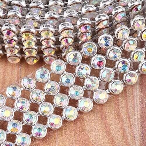 3piece 4Strip 3mm White AB Iron On Hotfix Glass Crystal Rope Reel Chain Sewing Accessories Sew on Clothes T1