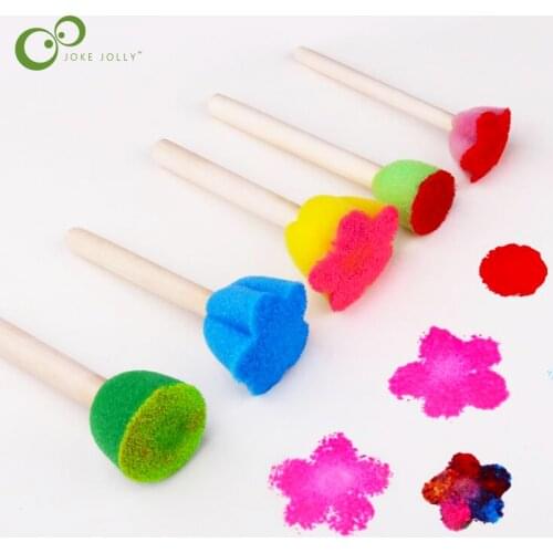 5Pcs Creative Sponge Brush Children Art DIY Painting Tools Baby Funny Colorful Flower Pattern Drawing Toys Christmas Gift GYH