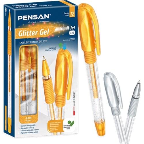 PENSAN Glitter Gel Pens Gold and Silver 12pcs set 1.0mm , Pen for School Pen Writing Tools Stationery