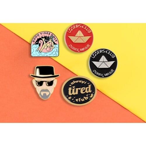 Killer Léon enamel pins Tired Club badges Losers Club round brooches Lapel pin Vintage fashion Jewelry gifts