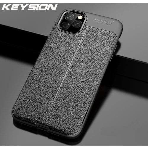 KEYSION Phone Case for iPhone 11 11 Pro 11 Pro Max Litchi leather texture TPU silicone Shockproof Black Cover for iPhone 2019