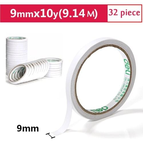 Deli High-viscosity Cotton Paper Double-sided Tape 9mm*10y (9.1m/roll) 32 Rolls Office Supplies 30400