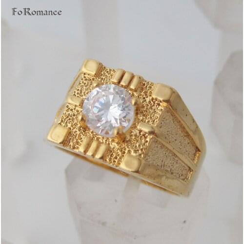 FoRomance / YELLOW GOLD OVERLAY FILLED WITH BRASS GP HIGH SHINNING CZ STONE MEN WEDDING BAND RING SIZE 8 9 10