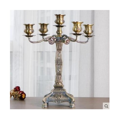 H43cm european retro bronze 5arm metal canlde holders romantic candles candlestick holder for home decoration ZT172