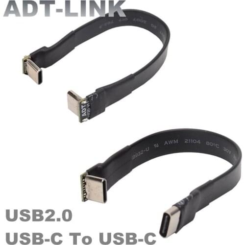 USB 2.0 Type C Flat USB Extension Cable Male To Female USB-C Data Cable Right Angled USB2.0 Extender Cord For PC TV USB Adapter