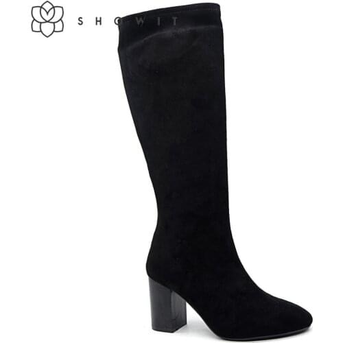 Pretty Lady Knee High Boots Autumn Fashion Sexy flock elasticated sock Boots Womens High Square Heel Fall Footwear for female