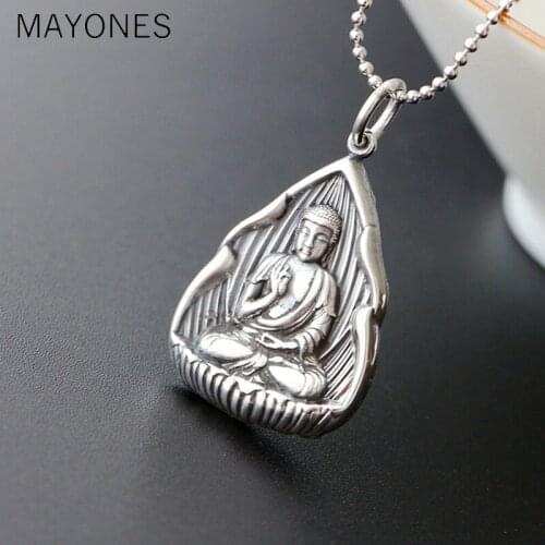 MAYONES Retro Thai Silver Jewelry Wholesale S925 Sterling Silver Pendant Mantra Buddha Pendants Men And Women