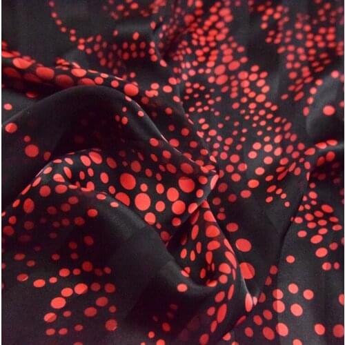 Fashion Black Red Irregular Wave Dot Printing Beauty Strip Chiffon Fabric Dress Shirt Womens Handmade DIY Fabric