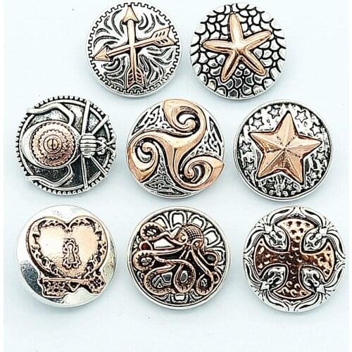 Fashion beauty elegant Rose Golden pattern Cross Animals 18MM snap buttons fit snap bracelet snap jewelry wholesale