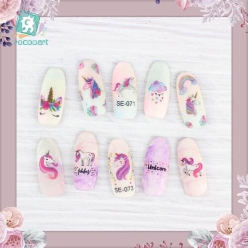 Rocooart Unicorn Nail Stickers For Women Cute Elements Adhesive Foil Nail Art Wraps Flowers Nail Art Decoration Girls Nail Decal