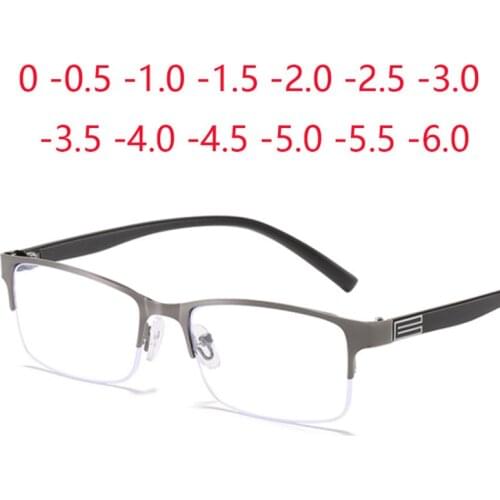 New Half Frame Square Nearsighted Glasses Women Men Blue Light Blocking Minus Lens Prescription Eyeglasses 0 -0.5 -0.75 TO -6.0